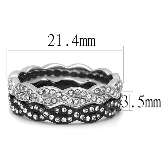 TK3265 - Two-Tone IP Black (Ion Plating) Stainless Steel Ring with Top Grade Crystal  in Clear-1