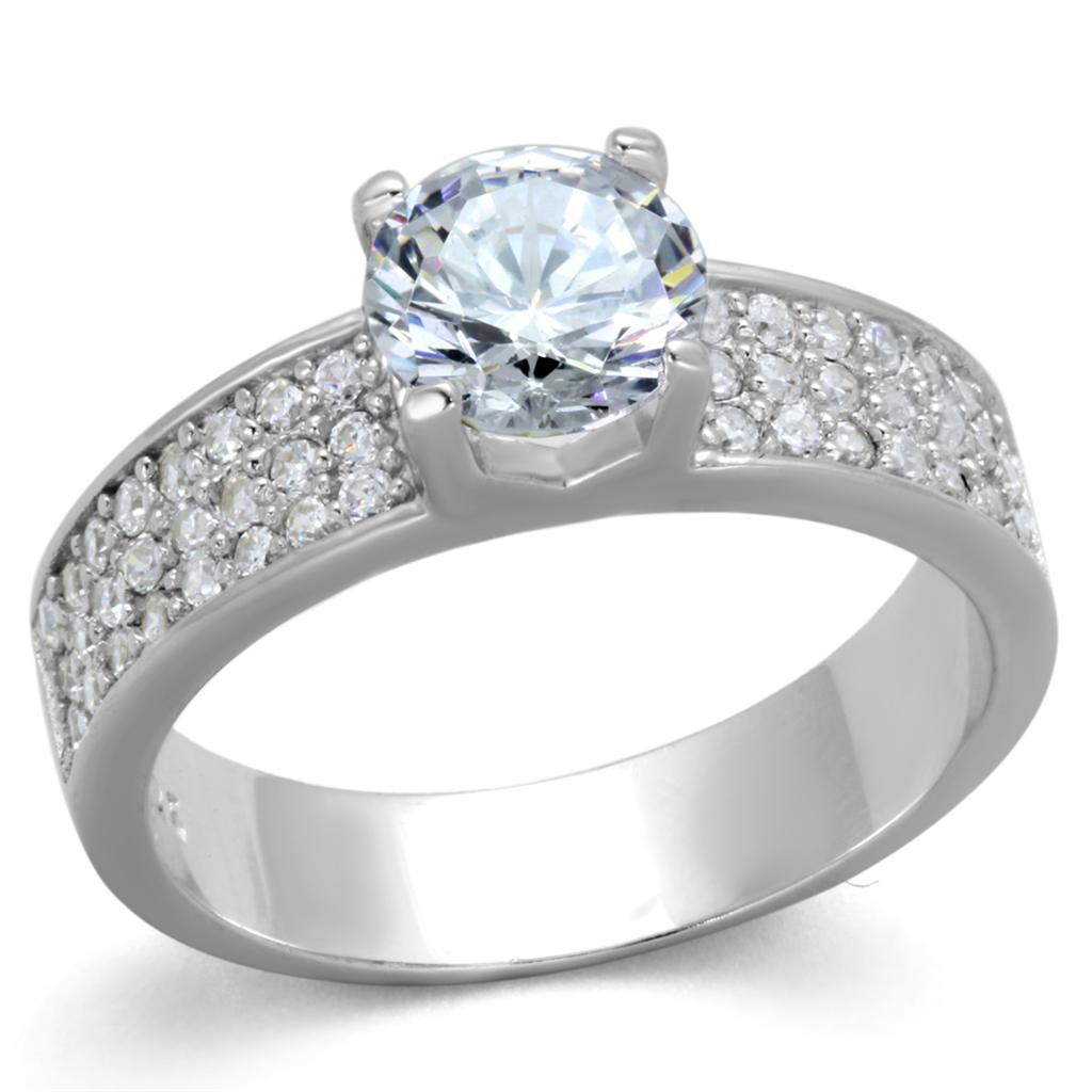 TS345 - Rhodium 925 Sterling Silver Ring with AAA Grade CZ  in Clear-4