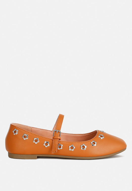 Tanzer Floral Eyelet Strapped Ballerinas-0