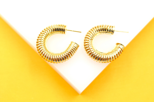 18K Gold Filled Herringbone Hoop Earrings-0
