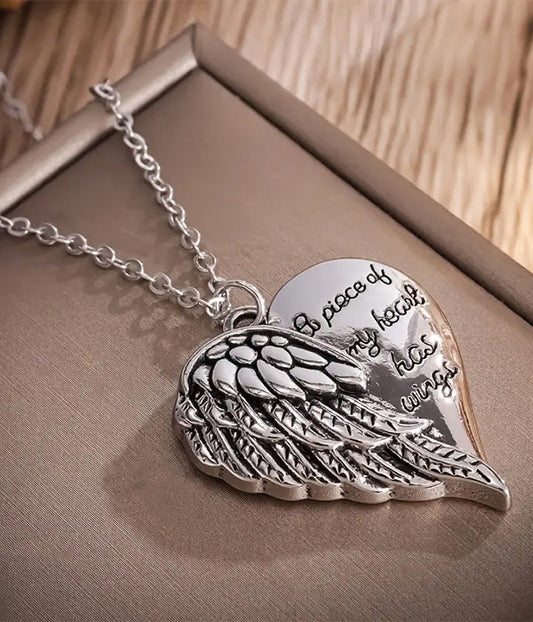 ANGEL WING AND HEART PENDANT NECKLACE-0