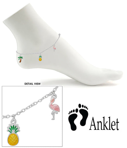 TROPICAL THEME CHARM ANKLET - FLAMINGO PINEAPPLE-0