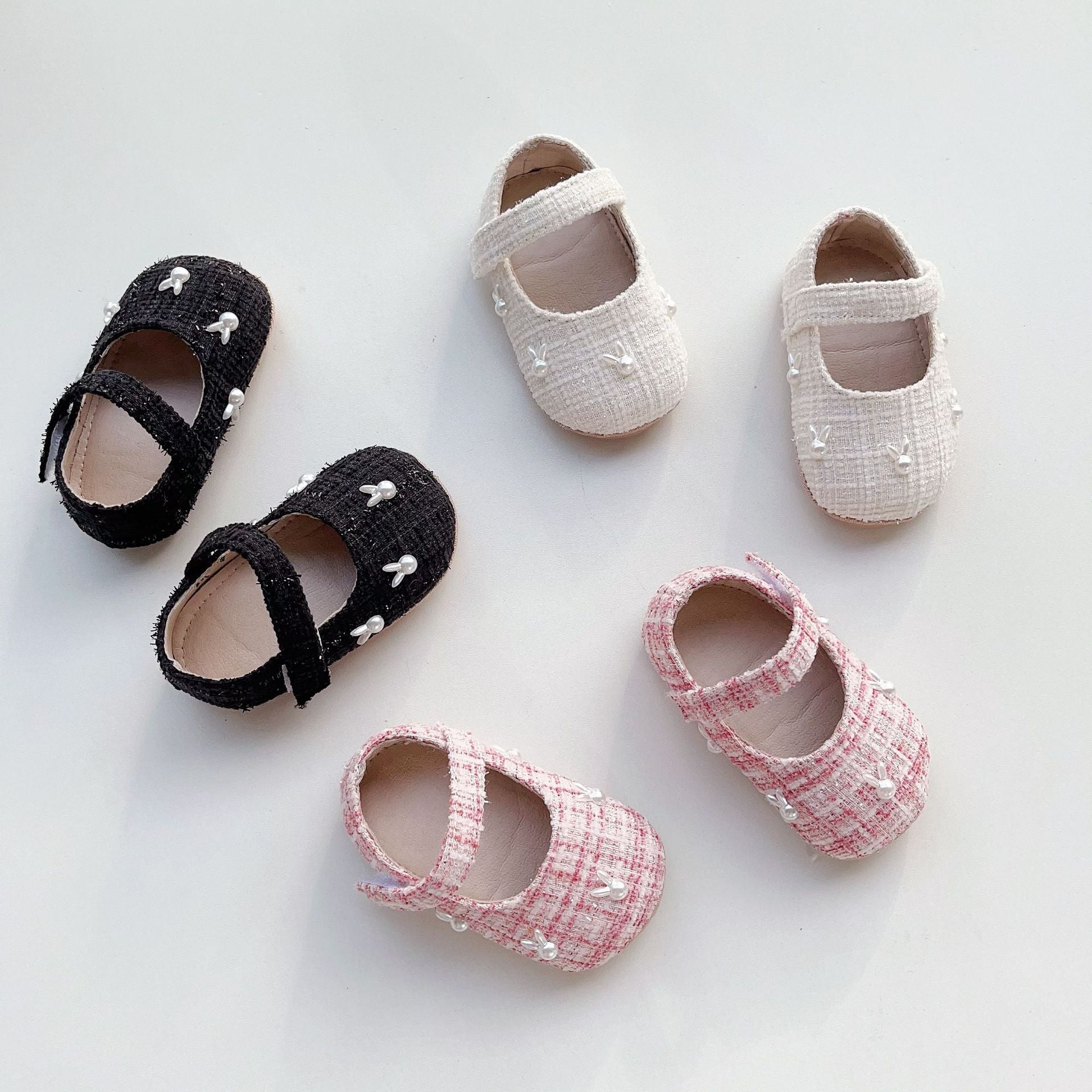 Spring Baby Girl Pearl Bunny Toddler Soft-Sole Anti-Slip Walking Shoes-2