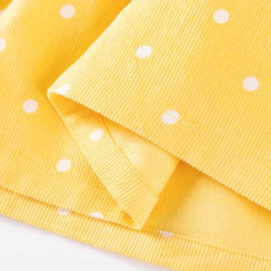 Autumn and Spring Arrival Princess Dots Pattern Long Sleeves Corduroy Dress for Stylish Girls-1