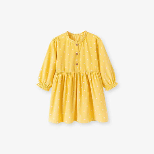 Autumn and Spring Arrival Princess Dots Pattern Long Sleeves Corduroy Dress for Stylish Girls-0