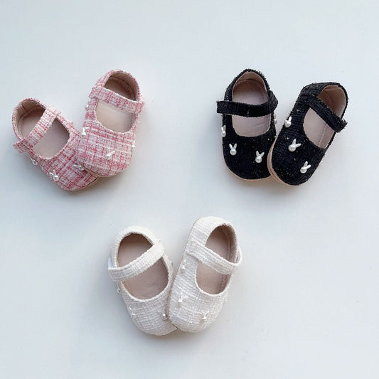Spring Baby Girl Pearl Bunny Toddler Soft-Sole Anti-Slip Walking Shoes-0