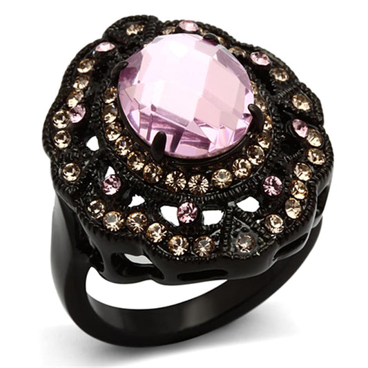 TK1154 - IP Black(Ion Plating) Stainless Steel Ring with Top Grade Crystal  in Light Rose-0