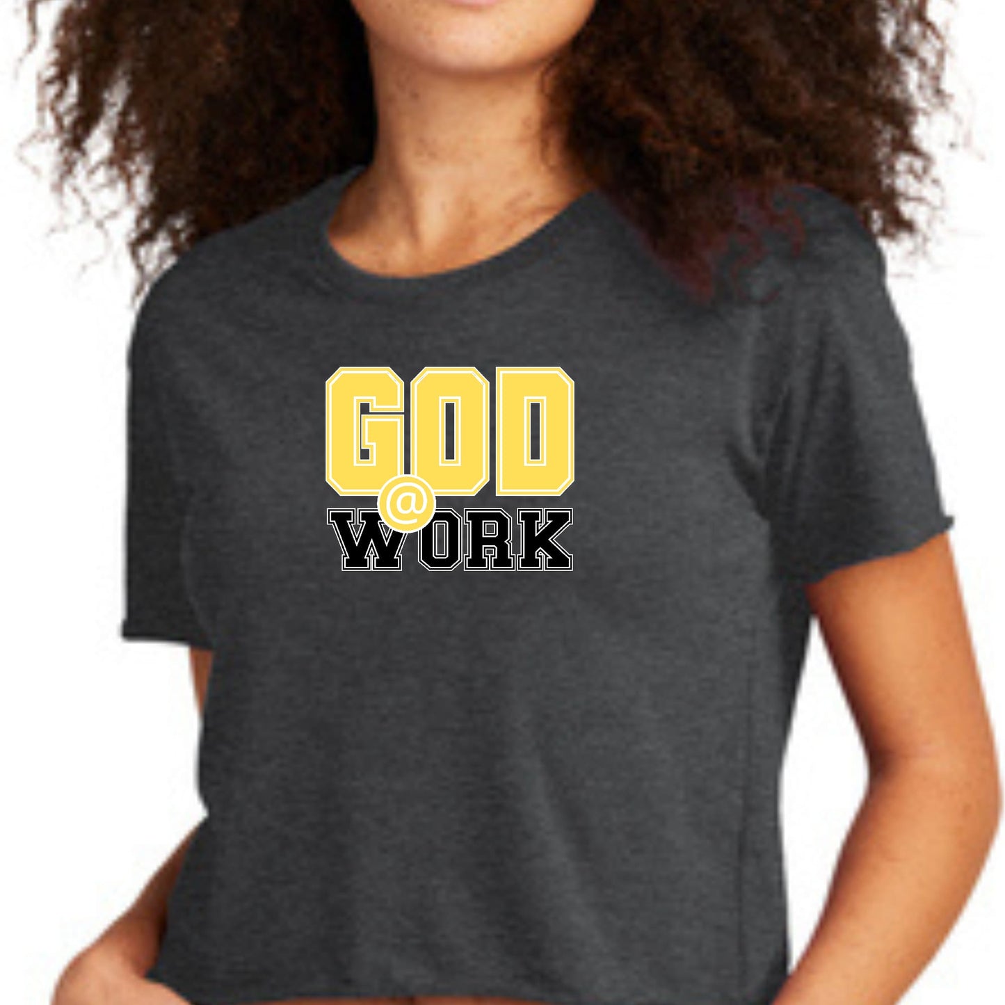 Womens Cropped Graphic T-shirt - God @ Work Yellow and Black Print-6