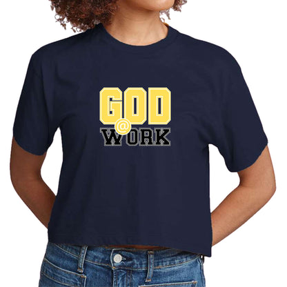 Womens Cropped Graphic T-shirt - God @ Work Yellow and Black Print-4