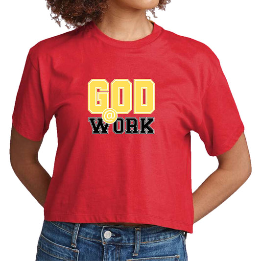 Womens Cropped Graphic T-shirt - God @ Work Yellow and Black Print-1