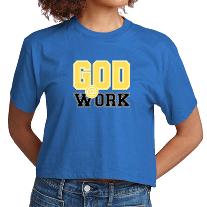 Womens Cropped Graphic T-shirt - God @ Work Yellow and Black Print-2