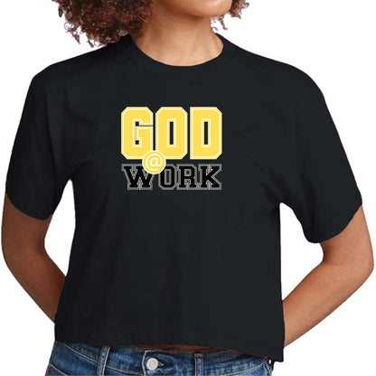 Womens Cropped Graphic T-shirt - God @ Work Yellow and Black Print-3