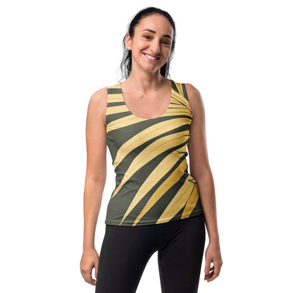 Womens Stretch Fit Tank Top - Palm Tree Leaves Pattern-0