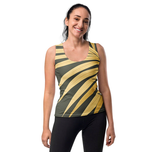 Womens Stretch Fit Tank Top - Palm Tree Leaves Pattern-0