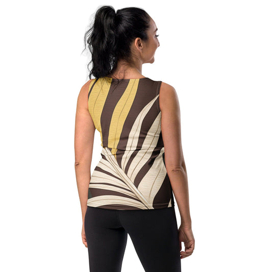 Womens Stretch Fit Tank Top - Palm Tree Leaves Pattern-1