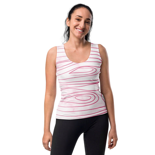 Womens Stretch Fit Tank Top - Pink Line Art Sketch Print-0