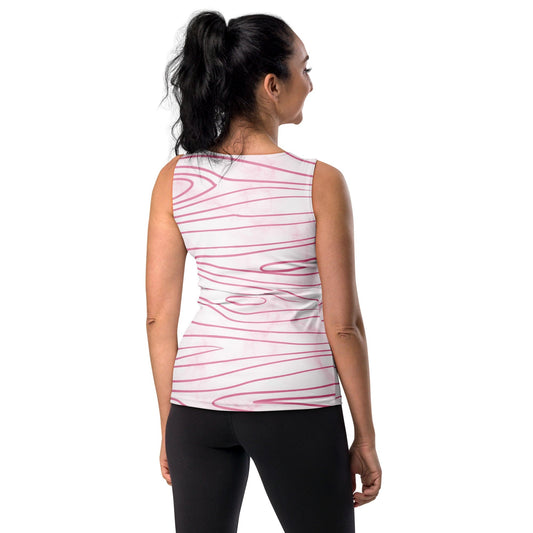 Womens Stretch Fit Tank Top - Pink Line Art Sketch Print-1