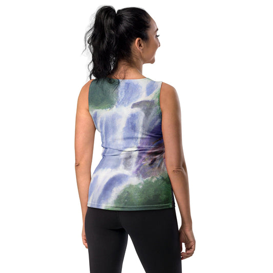 Womens Stretch Fit Tank Top - Purple Watercolor Waterfall Green-1